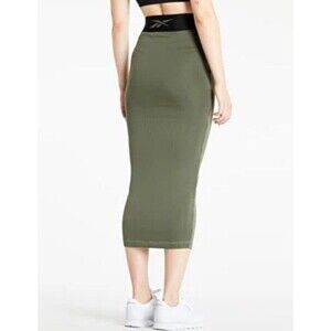 Reebok X Cardi B Skirt Athleisure Green Black Rib Pencil Midi Women's size Large